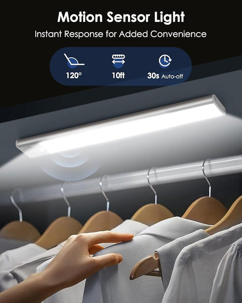 12in Under Cabinet Lighting Wireless, 2500mAh Rechargeable Motion Sensor Lights Indoor, Battery Operated Closet Lights with 3 Color Tempers 108 LED, Dimmable Cabinet Lights for Kitchen Hallway, 5 Pack