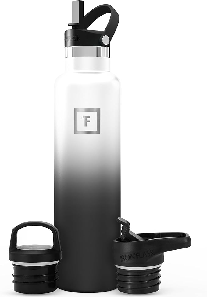 IRON °FLASK Camping & Hiking Hydration Flask with Straw, BPA-Free Insulated Stainless Steel Sports Water Bottle - 24 oz Day & Night