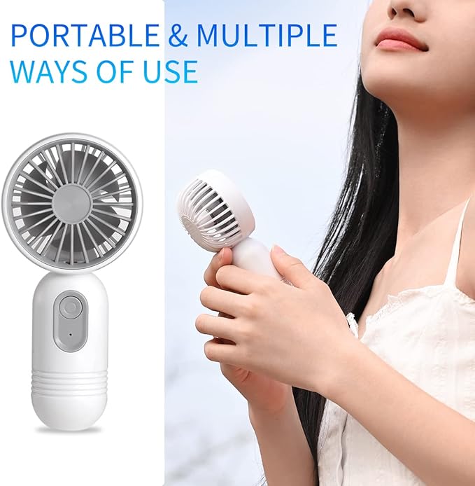 VanSmaGo Portable Mini 2-pack Handheld Personal Small Fan with 3-speed for Travel, USB Rechargeable Battery Operated Eyelash Fan, Black&White
