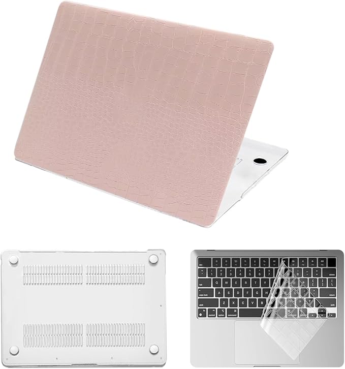 Laptop Cover for MacBook Air 11 inch Case 2015-2010 Release (Model A1465 A1370),Anti-Cracking Plastic Hard Shell Case & Keyboard Cover for Apple Mac Air 11.6",Pink Crocodile Skin