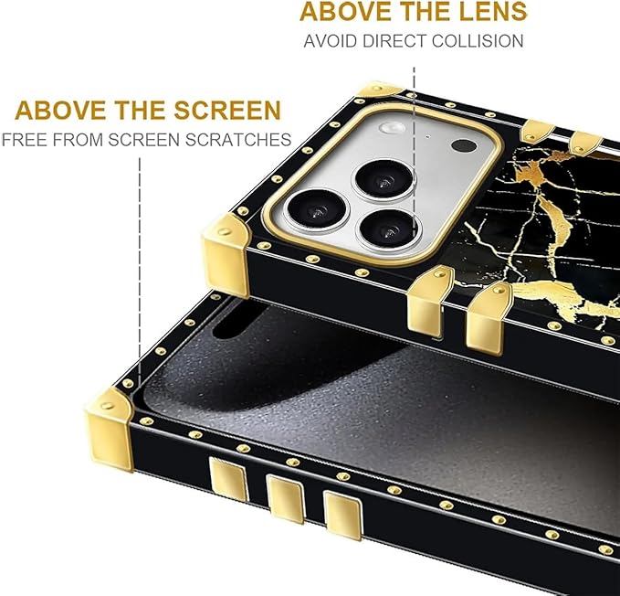 for iPhone 17 Pro Max Case Luxury Golden Decoration for Girl Women Soft TPU Shockproof Protective Hard PC Back for iPhone 17 Pro Max Crazy Pattern Black Gold Marble Nature