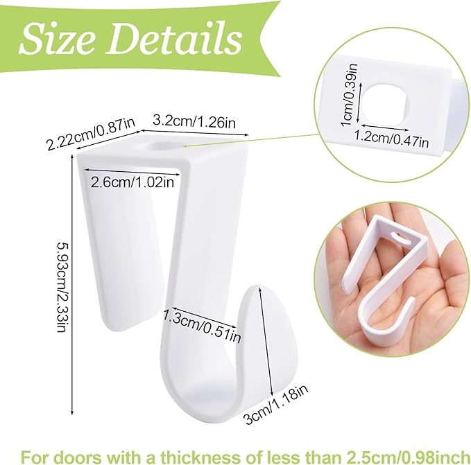 32Pcs Over Cabinet Door Hooks Plastic Over The Door Single Hook Space-Saving Hanger Extender Clips Multi-Purpose Hook for Kitchen Bathroom Bedroom (White)