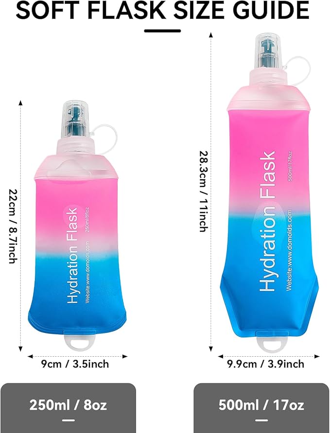 250ml Soft Flask Soft Water Bottle for Running, Hiking, Travelling, Cycling and Climbing - TPU Material - Gradient Pink