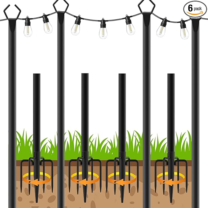 AHRLHR 4 Pack String Light Poles,Poles for Outdoor String lights10 Ft Metal Poles with Fork for Outdoor String Lights,Outdoor Light Poles with Fork,Patio,Deck,Backyard
