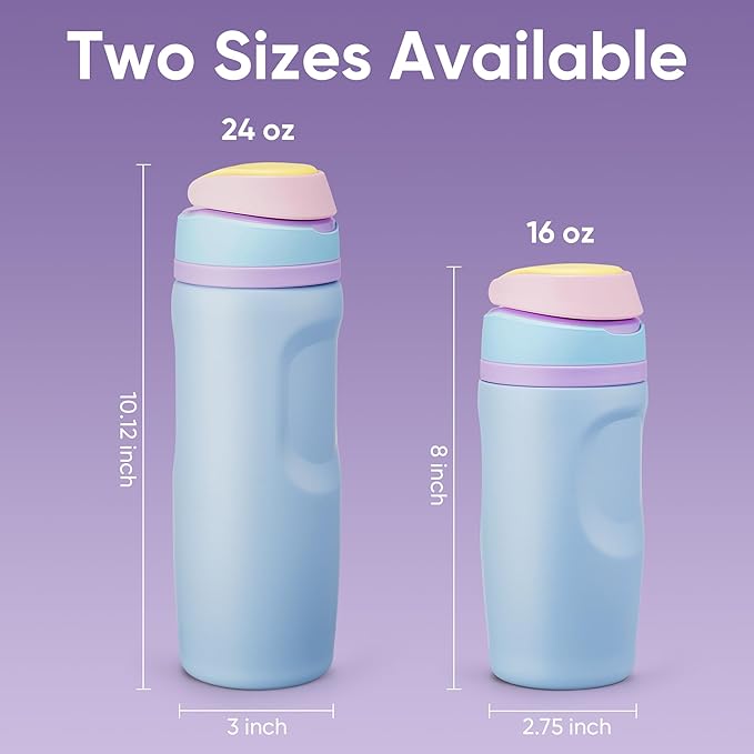 Fijinhom 16 oz Insulated Water Bottle,Stainless Steel Sports Water Bottle with Straw, Double Wall Vacuum Leak Proof, Cold for 24 Hours, BPA Free for Travel, Sport, Outdoor, Light Blue