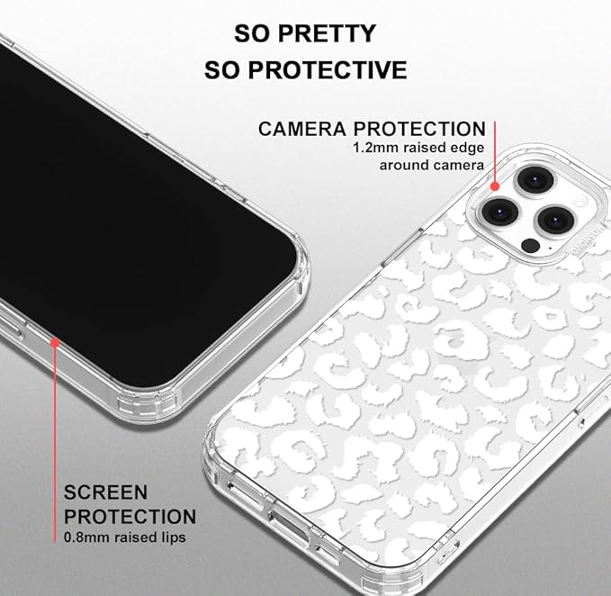 MOSNOVO Case for iPhone 12 & iPhone 12 Pro, [Buffertech 6.6ft Military-Grade Drop Protection] [Anti Peel Off Tech] Clear TPU Bumper Phone Case Cover Design - White Leopard Print