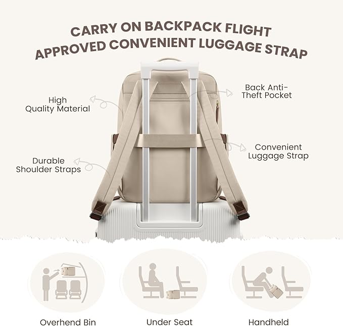 Laptop Backpack for Women, Work Business Traval Computer Backpacks with Laptop Compartment Waterproof Casual Daypack for Travel College,14Inch,Apricot