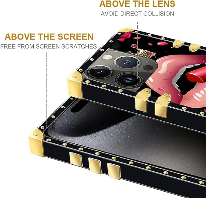Compatible with iPhone 16 Pro Max Case, Glitter Red Rose Queen Leopard Lipstick Luxury Golden Decoration for Girl Women Soft TPU Shockproof Protective Hard PC Back