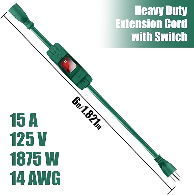 Extension Cord with Switch On/Off Waterproof Switch 6Ft No Plugging and Unplugging Invintage Stereo Devices Without Built-in Power Switch(6 FT)