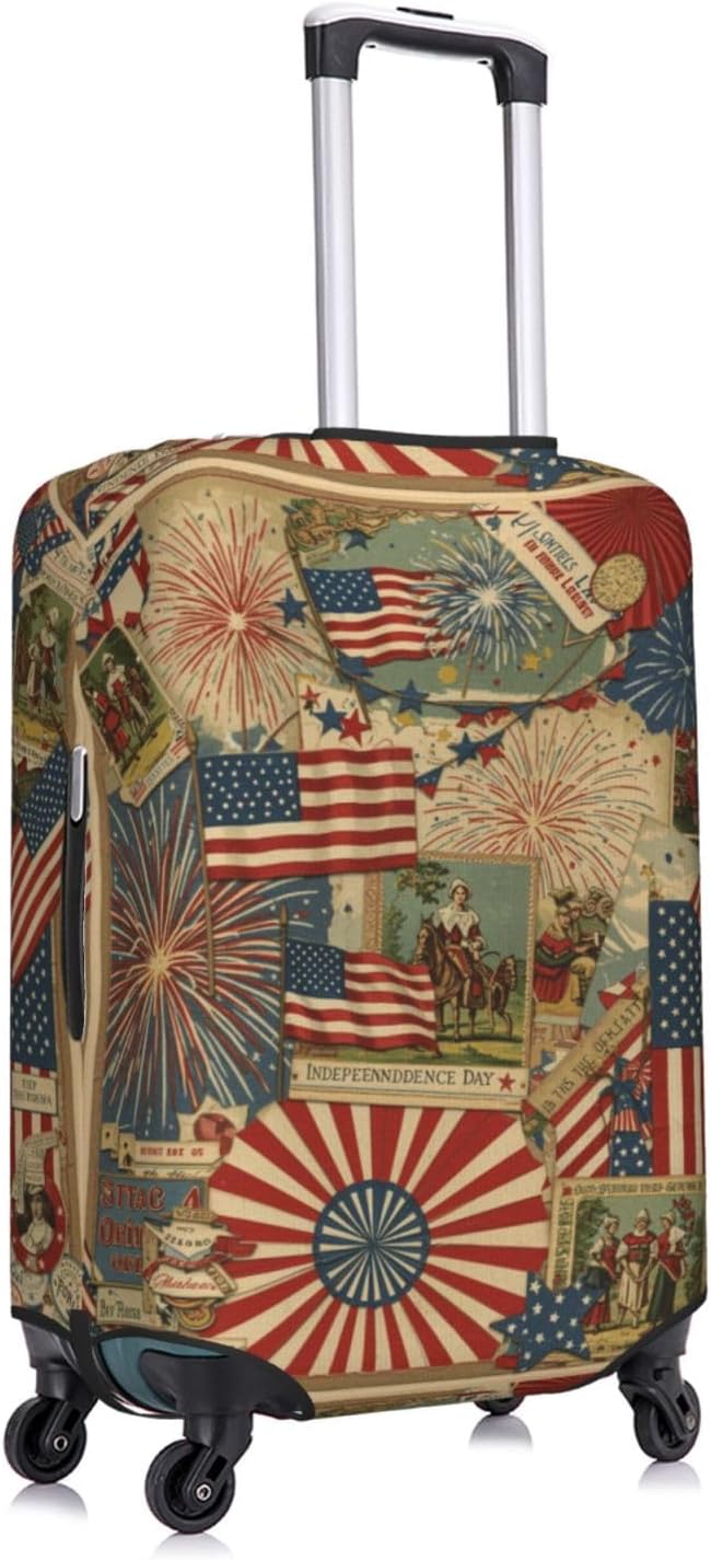 Patriotic 4th of July Luggage Cover, American Flag Fireworks Elastic Suitcase Protector for Independence Day Travel (Fits 22-24 Inch Luggage)