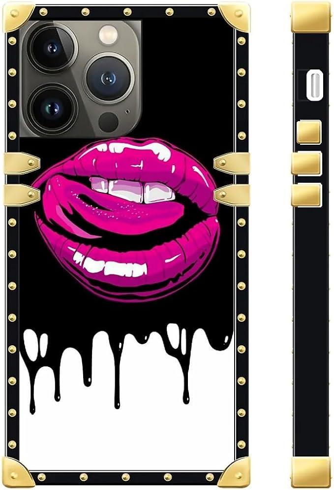 Compatible with iPhone 15 Pro Case, Black White Red Slap Sexy Luxury Golden Decoration for Girl Women Soft TPU Shockproof Protective Hard PC Back for iPhone 15 Pro
