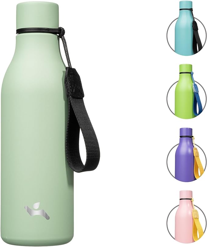 Konokyo Insulated Water Bottle with Strap,18 oz Double Wall Stainless Steel Vacuum Bottles Metal Water Flask,Macaron Green