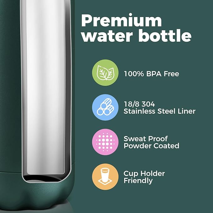 Volhoply 17oz Stainless Steel Water Bottles Bulk, Leakproof Insulated Metal Water Bottle for Sports, Travel, Adult, Available in Packs of 1, 4, or 8（Army Green,8 Pack）
