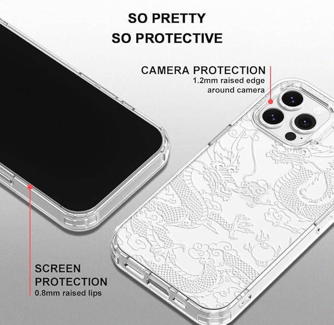 MOSNOVO Case for iPhone 13 Pro Max, [Buffertech 6.6ft Military-Grade Drop Protection] [Anti Peel Off Tech] Clear TPU Bumper Phone Case Cover Design - White Dragon