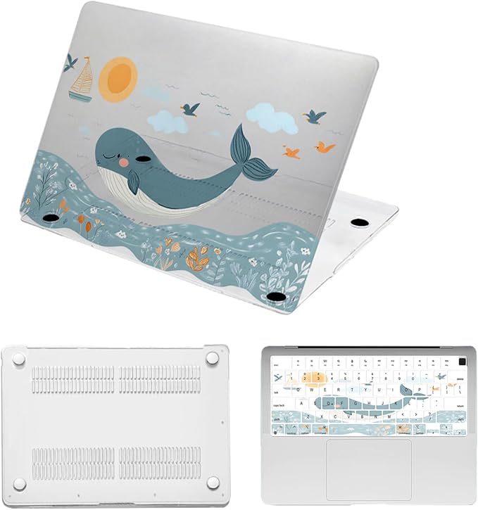 Hard Shell for MacBook 12 inch Case Retina 2015 2016 2017 Release (Model A1534),Plastic Protective Laptop Cover & Keyboard Cover Skin for Apple MacBook Air 12",Ocean Dolphin