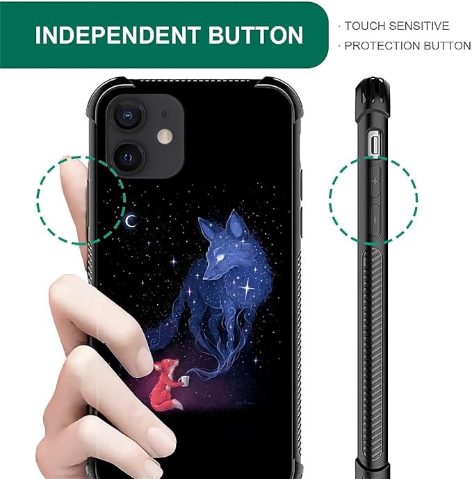 for iPhone 11 Case, Galaxy Fox Wolf Pattern Graphic Design Girl Boy Soft Silicone Hard Acrylic Shock Protection for iPhone 11