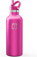 IRON °FLASK Camping & Hiking Hydration Flask with Straw, Narrow Mouth Insulated Stainless Steel Sports Water Bottle - Pink Tulip 32 oz - Straw (1 Lid)