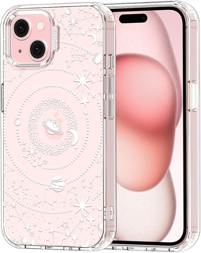 MOSNOVO Case for iPhone 15 Plus/iPhone 14 Plus, [Buffertech 6.6ft Military-Grade Drop Protection] [Anti Peel Off Tech] Clear TPU Bumper Phone Case Cover Design - Galaxy