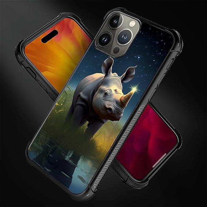 for iPhone 16 Pro Max Case, Rhino Water Marshes Pattern Graphic Design Girl Boy Soft Silicone Hard Acrylic Shock Protection for iPhone 16 Pro Max