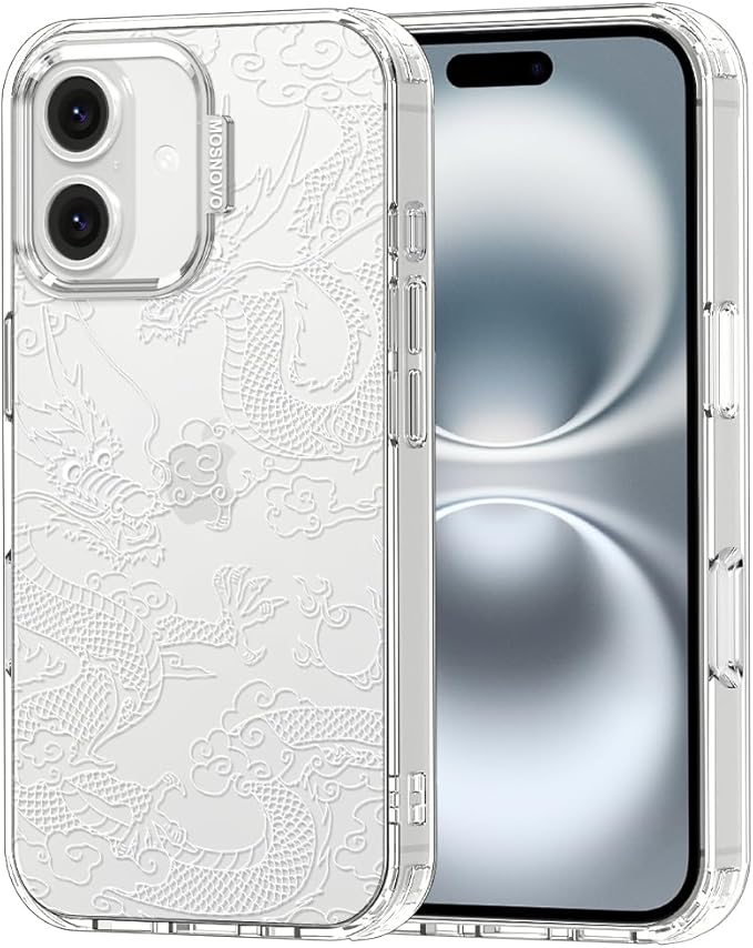 MOSNOVO Case for iPhone 16 Plus, [Buffertech 6.6ft Military-Grade Drop Protection] [Anti Peel Off Tech] Clear TPU Bumper Phone Case Cover Design - White Dragon