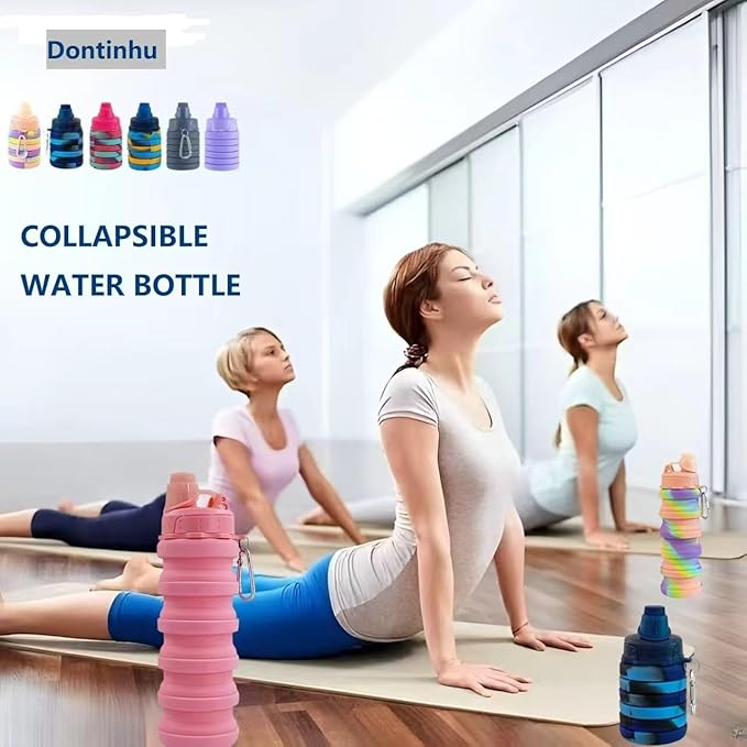 Collapsible Water Bottles 3 PackTravel water bottle Sports Portable Water Bottle Reusable Water Bottles 500ml. (Black+Light Grey+Pink)