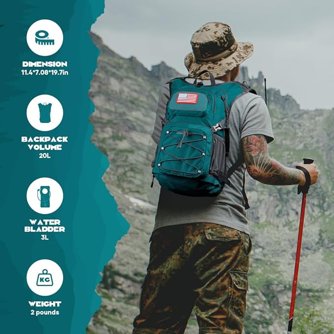 Maelstrom Hydration Hiking Backpack with 2L/3L Water Bladder, High Flow Bite Valve Water Backpack Men Women Lightweight Insulation for Hiking, Cycling, Running, Climbing, Camping