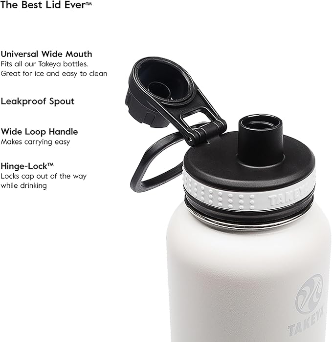 Takeya Originals Vacuum-Insulated Stainless-Steel Water Bottle, 40oz, White