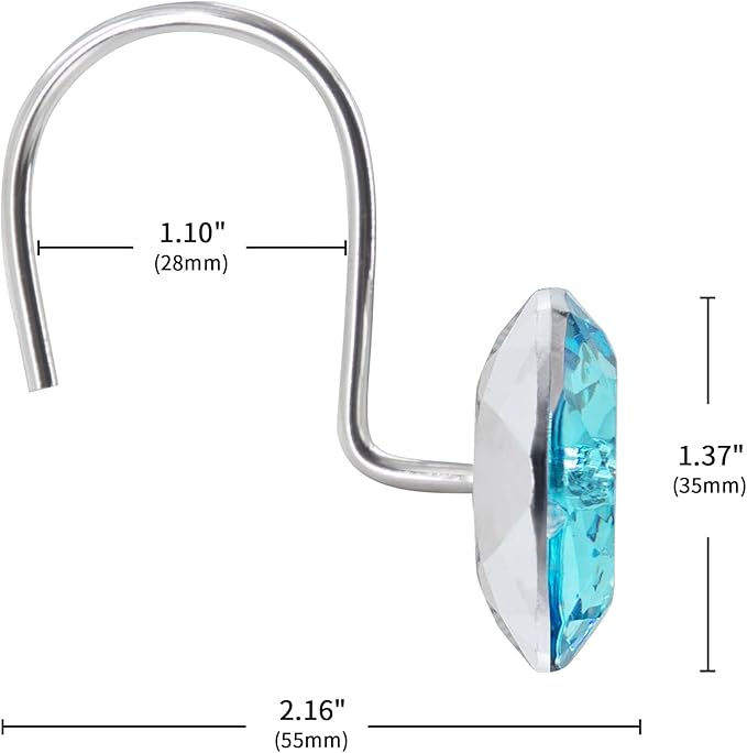 MitoVilla 24 Pcs Set Teal Blue Shower Curtain Hooks, Metal Shower Hooks for Turquoise Shower Curtain & Liner, Aqua Rust Proof Shower Rings for Curtain and Shower Rod