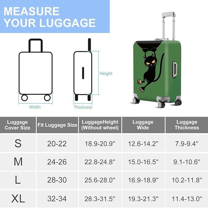 ANNA QUEEN Black Cat Hanging Cartoon Luggage Cover,Cute Stretchable Suitcase Protector Sleeve,Washable Fit for 20-22 Inch Checked Baggage,Water Resistant Durable Luggage Protector