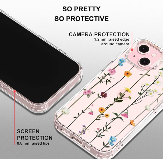 MOSNOVO Case for iPhone 15 Plus/iPhone 14 Plus, [Buffertech 6.6ft Military-Grade Drop Protection] [Anti Peel Off Tech] Clear TPU Bumper Phone Case Cover Design - Wildflowers