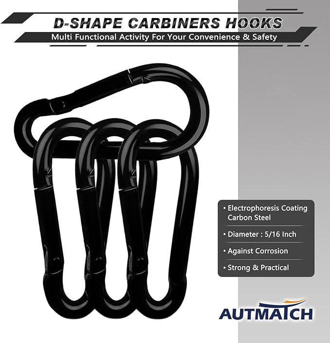 AUTMATCH Carabiner Clips, 3" Spring Snap Hook Caribeener Clips Buckle Heavy Duty Locking Carabiners Chain Quick Links, 4 Pack