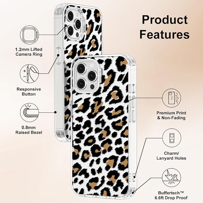MOSNOVO Case for iPhone 12 & iPhone 12 Pro, [Buffertech 6.6ft Military-Grade Drop Protection] [Anti Peel Off Tech] Clear TPU Bumper Phone Case Cover Design - Leopard Print