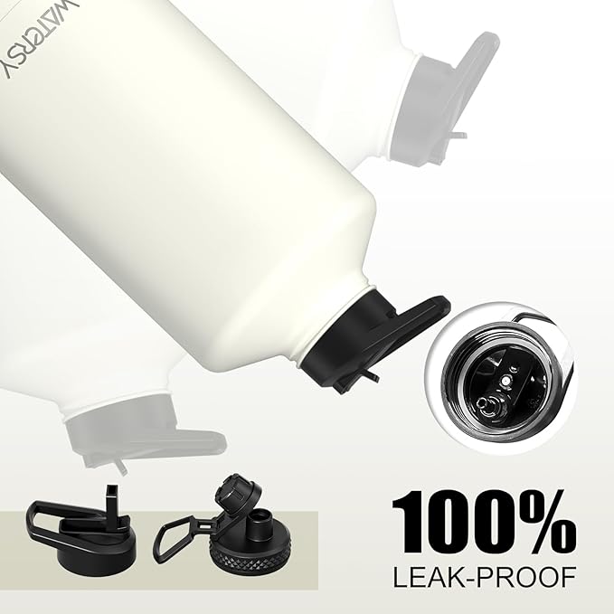 1 Gallon Water Bottle Insulated(Cold for 48 Hrs),BPA Free&Leak Proof,128oz Stainless Steel Water Jug,Large Water Bottle with Straw Spout Lids for Gym,Hiking,Camping&Travel,White