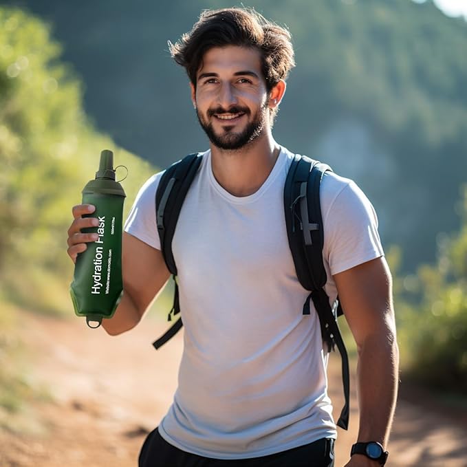 WILDREEDS 500ml Soft Flask, TPU Collapsible Soft Water Bottle for Hydration Pack, Running Vest, Folding Water Bottle for Hiking Cycling Climbing-2Pcs, Green