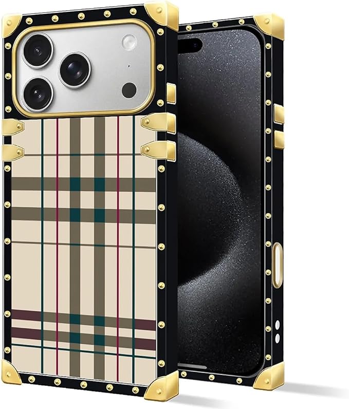 for iPhone 17 Pro Case Luxury Golden Decoration for Girl Women Soft TPU Shockproof Protective Hard PC Back for iPhone 17 Pro Crazy Pattern Black Red Beige Stripes