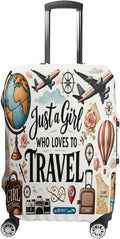 Travel Girl Adventure Globe Airplane Suitcase Camera Map Stretch Luggage Cover, Washable Suitcase Protector Fits 19-21in Cases, Secure Fit for Carry On Checked Bags, Travel Essentials