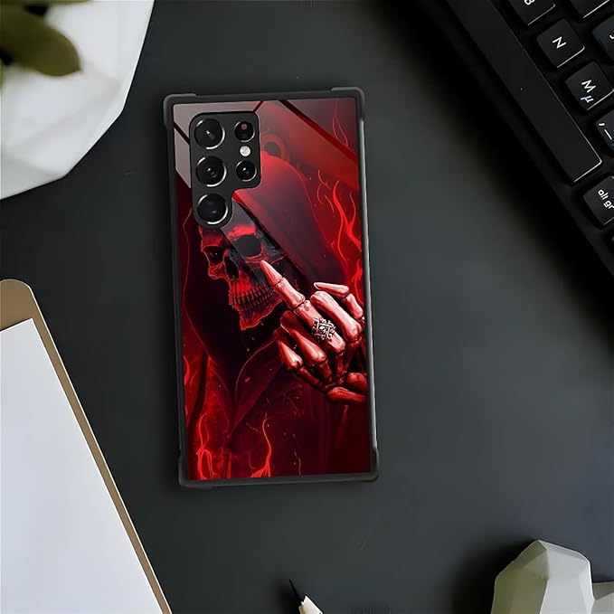 for Samsung Galaxy S22 Ultra Case, Gestures Funny Skull Pattern Graphic Design Girl Boy Soft Silicone Hard Acrylic Shock Protection for Samsung Galaxy S22 Ultra