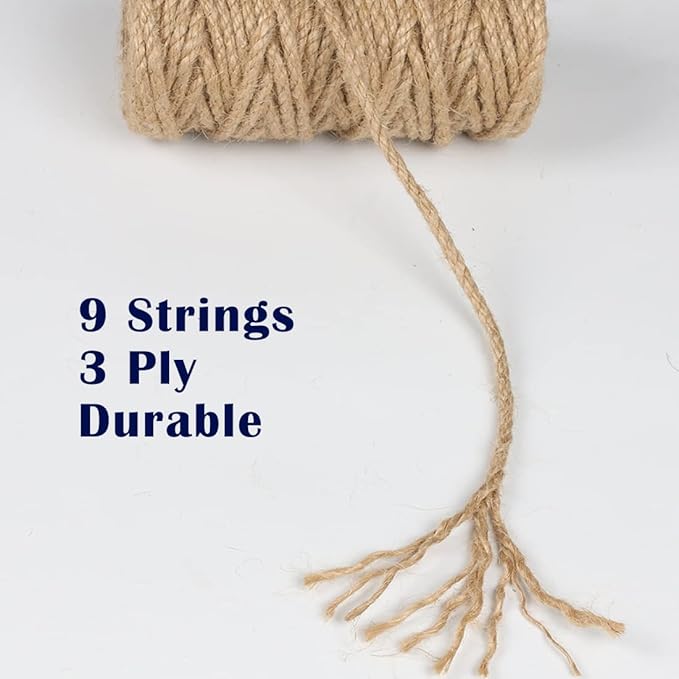 PerkHomy 5mm Jute Rope 105 Feet Twisted Heavy Duty and Thick Twine Rope for Cat Scratcher Scratching Post Tree Craft Projects Gardening Home Decoration Packing Bundling (105FT * 5mm)