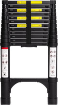BOCOM 12.5 FT Aluminum Telescoping Ladder, Lightweight Multi-Purpose Collapsible Extension with 2 Triangle Stabilizers, Heavy Duty 330 lbs Max Capacity, Ideal for Home, RV, and Outdoor Work Black