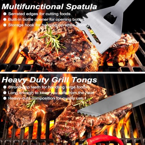POLIGO 29 PCS BBQ Grill Accessories Stainless Steel BBQ Tools Grilling Tools Set with Storage Bag for Fathers Day Dads Birthday Presents - Camping Grill Utensils Set Ideal Grilling Gift for Men Silver - Image 4