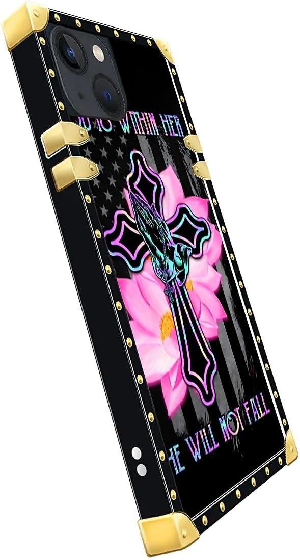 Compatible with iPhone 13 Case, Praying Cross Hands Luxury Golden Decoration for Girl Women Soft TPU Shockproof Protective Hard PC Back for iPhone 13