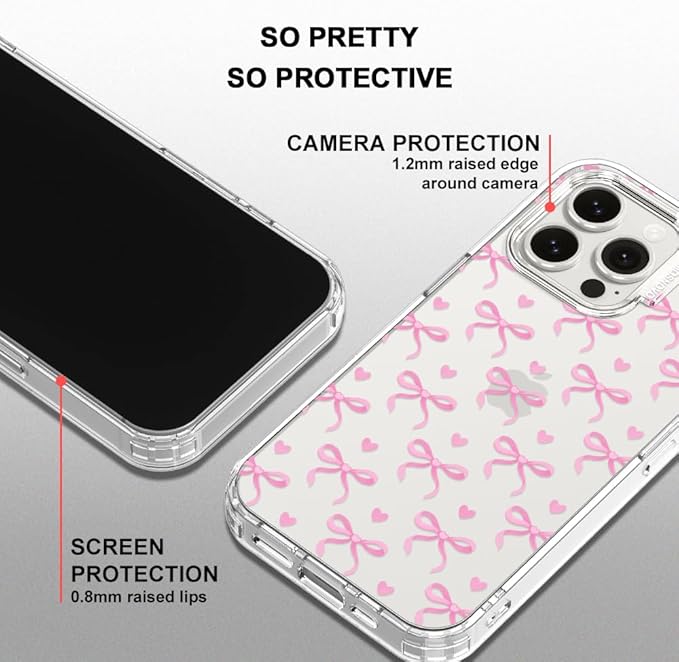 MOSNOVO Case for iPhone 15 Pro Max, [Buffertech 6.6ft Military-Grade Drop Protection] [Anti Peel Off Tech] Clear TPU Bumper Phone Case Cover Design - Bowtiful Love