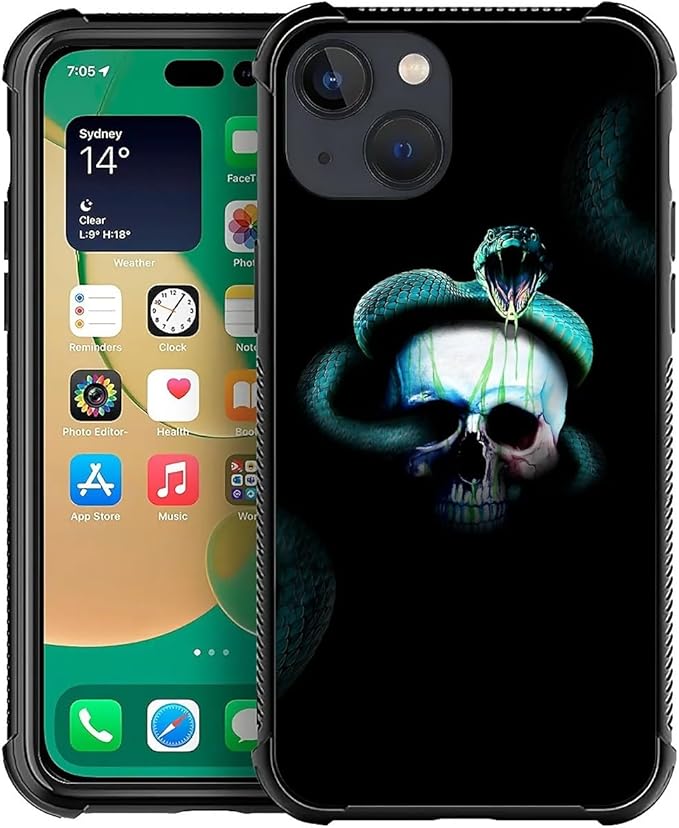 for iPhone 13 Mini Case, Skeleton Winding Snake Pattern Graphic Design Girl Boy Soft Silicone Hard Acrylic Shock Protection for iPhone 13 Mini
