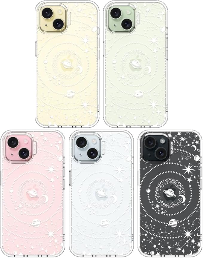 MOSNOVO Case for iPhone 15, [Buffertech 6.6ft Military-Grade Drop Protection] [Anti Peel Off Tech] Clear TPU Bumper Phone Case Cover Design - Galaxy