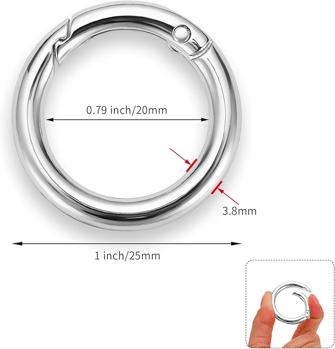 Gkeygo Key Ring Clip, 4/5 Inch Keychain Rings, 8 Pack Round Carabiner Clip for Keys, Buckle, Bags, Purses - Key Chain Hooks Replacement Keychains Lanyard DIY Crafts, Silver