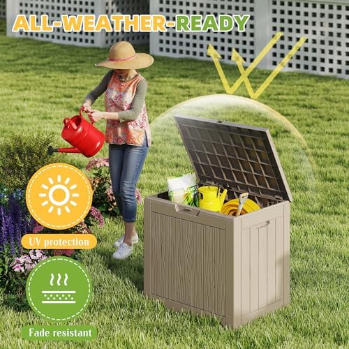 EasyUp Outdoor Storage Box 38 Gallon Waterproof Resin Deck Boxes, Grey - Image 3