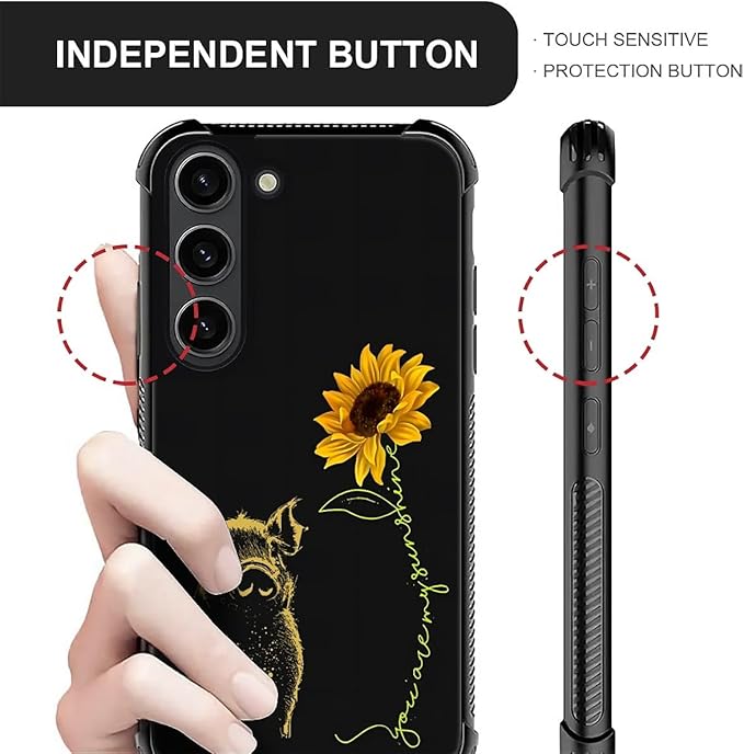 for Samsung Galaxy S23 Plus Case, Pig Sunflower Yellow Sunshine Pattern Graphic Design Girl Boy Soft Silicone Hard Acrylic Shock Protection for Samsung Galaxy S23 Plus