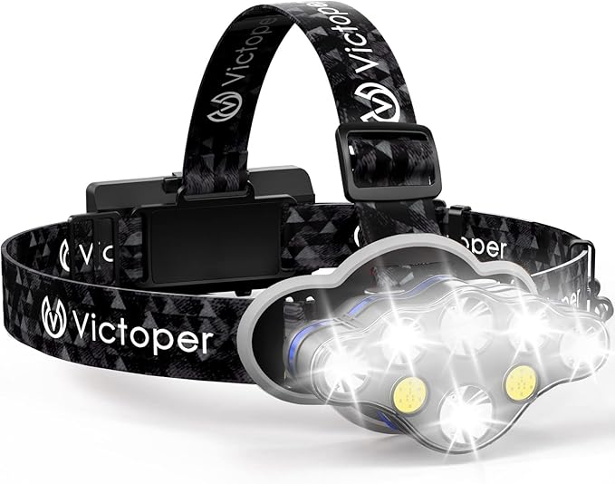 Victoper Rechargeable Headlamp, 8 LED High Lumen Bright Head Lamp with Red Light, Lightweight USB Head Light, 8 Mode Waterproof Head Flashlight for Outdoor Running Hunting Camping Gear, Black