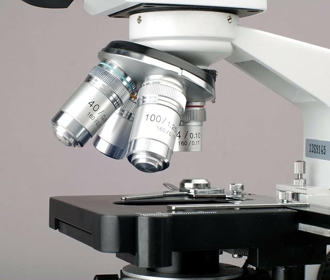 AmScope M620B Compound Monocular Microscope, WF10x and WF20x Eyepieces, 40x-2000x Magnification, Brightfield, LED Illumination, Abbe Condenser, Mechanical Stage, 110V