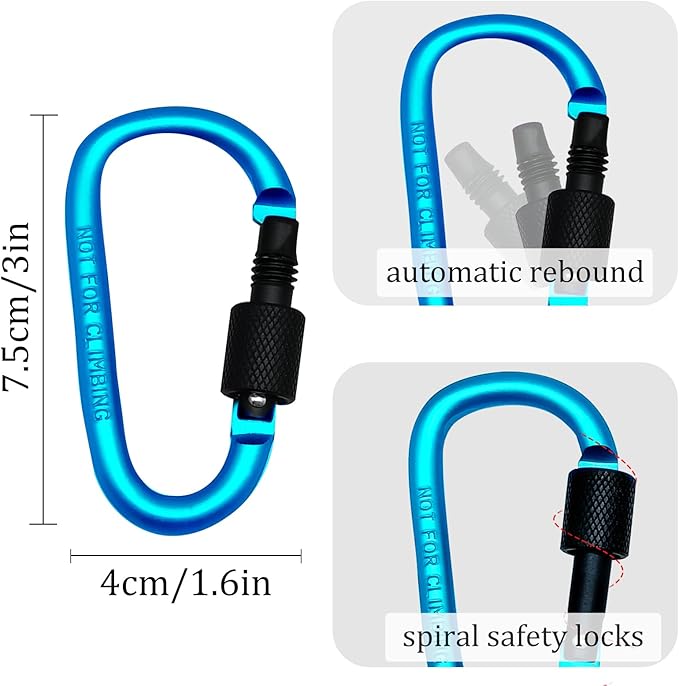 6 Pack Small Locking Carabiner, 3 Inch Aluminum D-Shape Snap Hook with Screw Gate for Hiking, Camping, Fishing&Backpack(Not for Climbing)